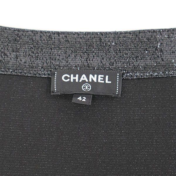 Chanel CC Logo Button Metallic Dress Black 42 — view 3