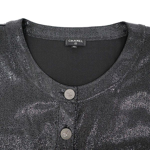 Chanel CC Logo Button Metallic Dress Black 42 — view 4