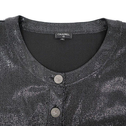Chanel CC Logo Button Metallic Dress Black 42 — view 4