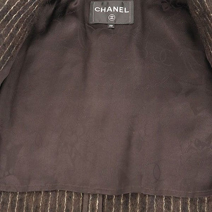 Chanel Medal Button Stripe Double Breasted Coat Brown 38 — view 9