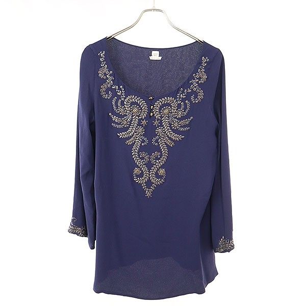 Hermes Embroidered Blouse Navy
