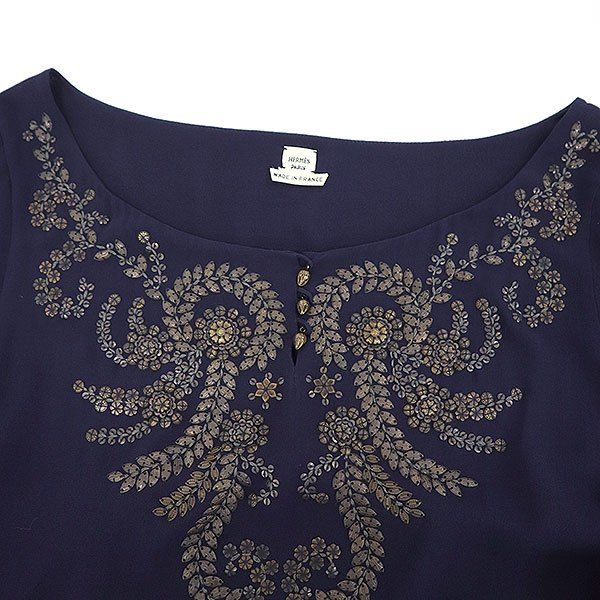 Hermes Embroidered Blouse Navy — view 4