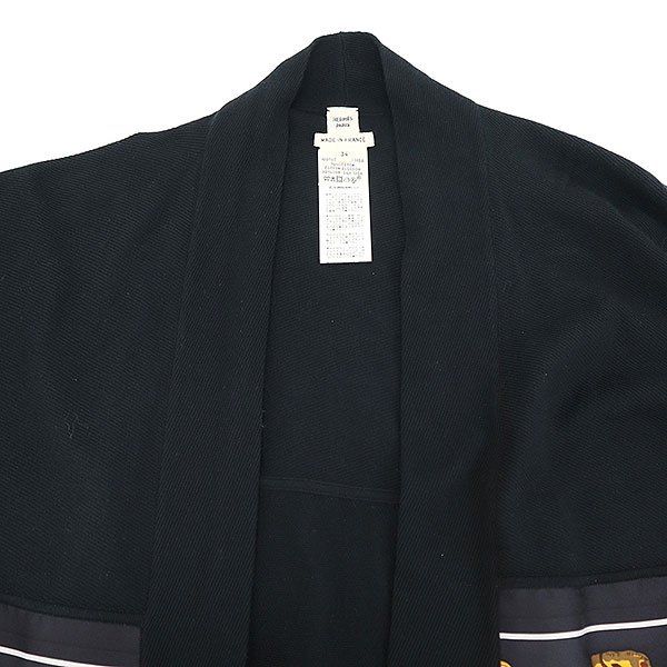Hermes Twill Rene Silk Scarf Knit Long Cardigan Black Orange 34 — view 4