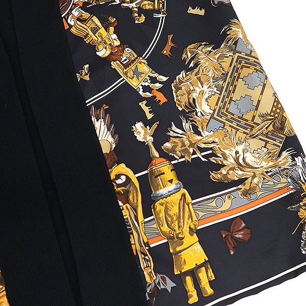 Hermes Twill Rene Silk Scarf Knit Long Cardigan Black Orange 34 — view 5