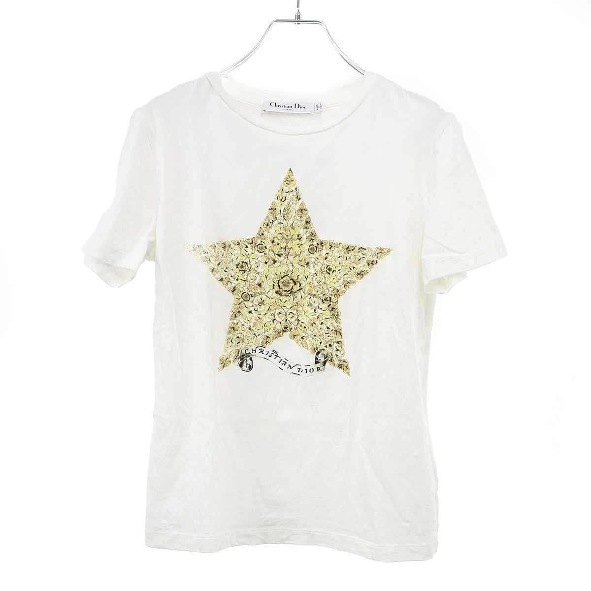 Dior Star Cotton Linen Jersey Distressed T-Shirt White XS