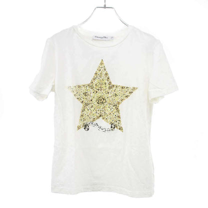 Dior Star Cotton Linen Jersey Distressed T-Shirt White XS