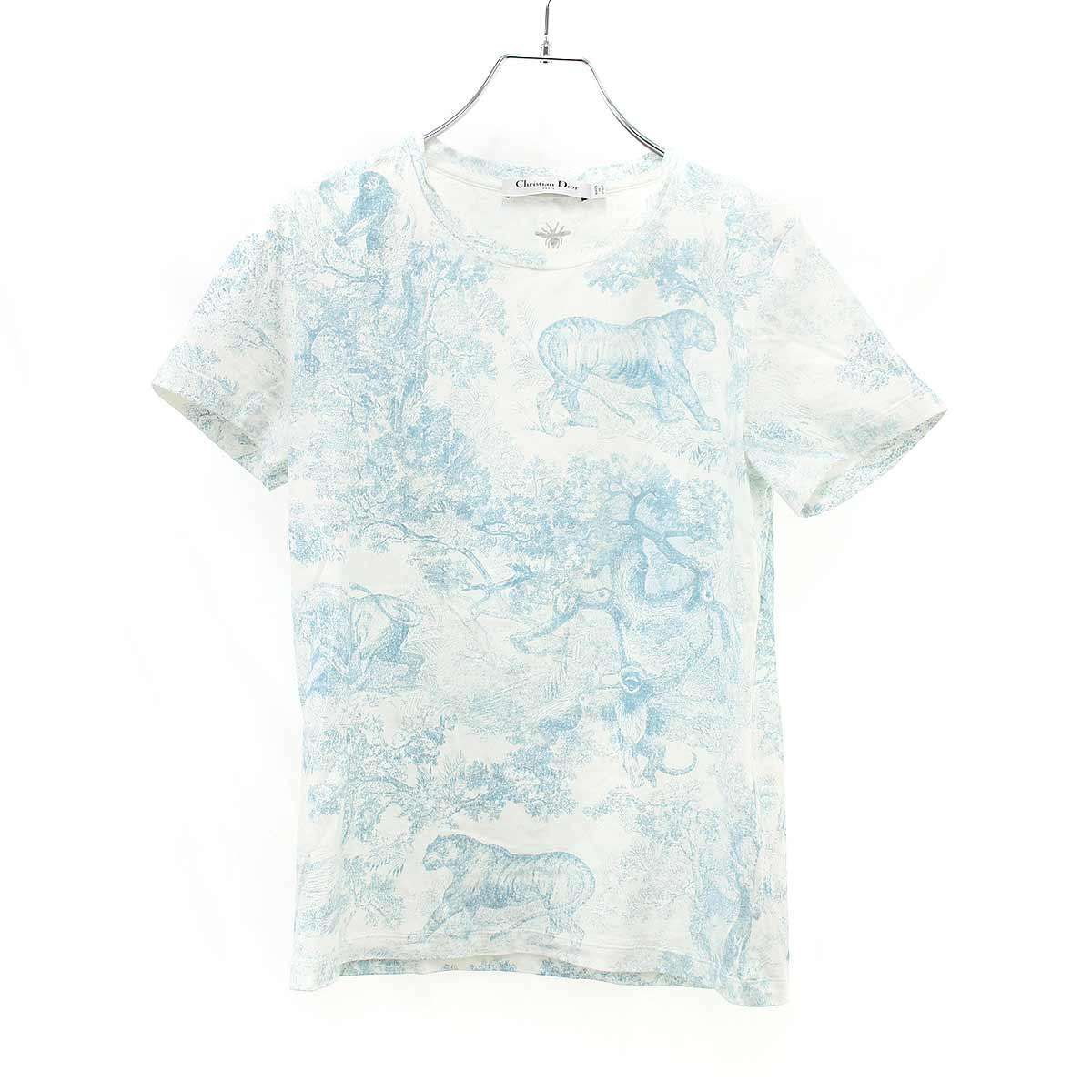 Dior Toile de Jouy Sauvage Motif Dioliviera T-Shirt White Blue XS