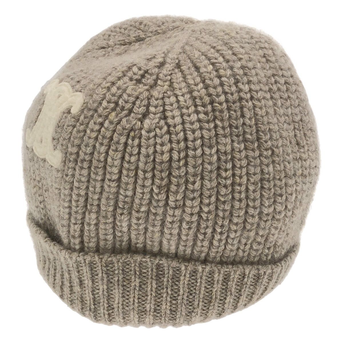 Celine Triomphe Patch Knit Cap Seamless Cashmere Beige TU Hat — view 2