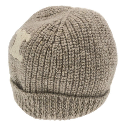 Celine Triomphe Patch Knit Cap Seamless Cashmere Beige TU Hat — view 2