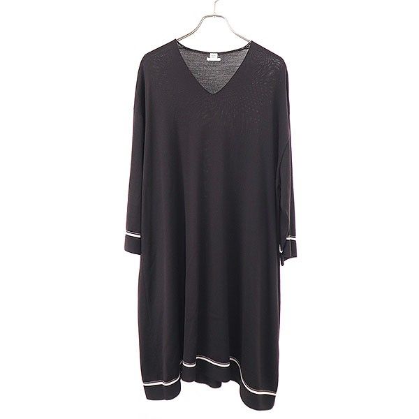 Hermes V-neck Wool Knit Dress Brown 38