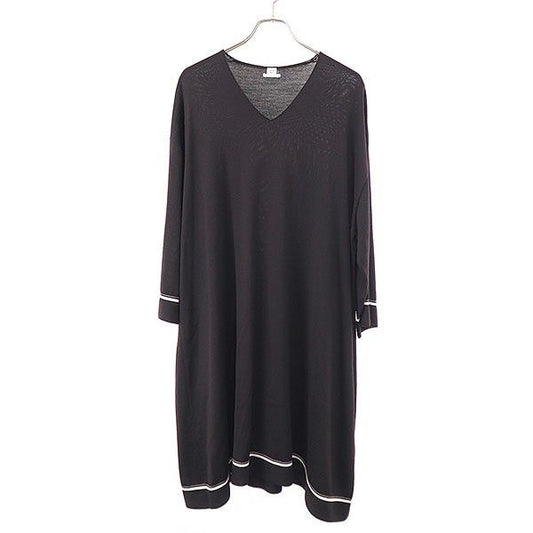 Hermes V-neck Wool Knit Dress Brown 38