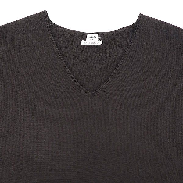 Hermes V-neck Wool Knit Dress Brown 38 — view 4