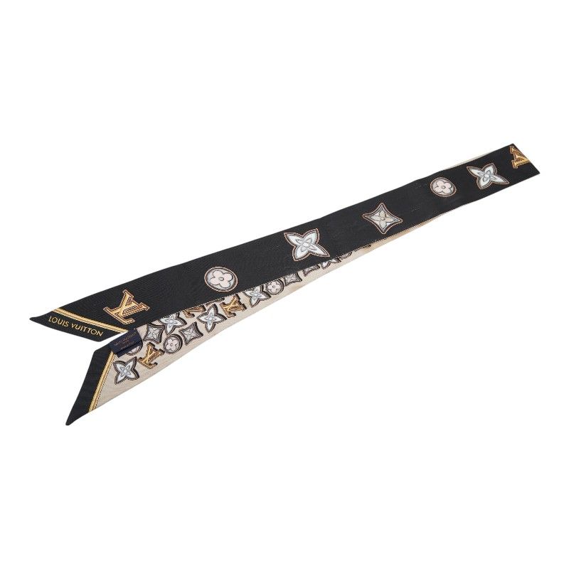 Louis Vuitton Monogram Cascade Bandeau BB Scarf Black Beige Multicolor Silk