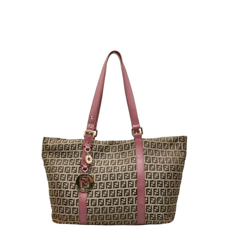Fendi Zucchino Tote Shoulder Bag Black Canvas Leather