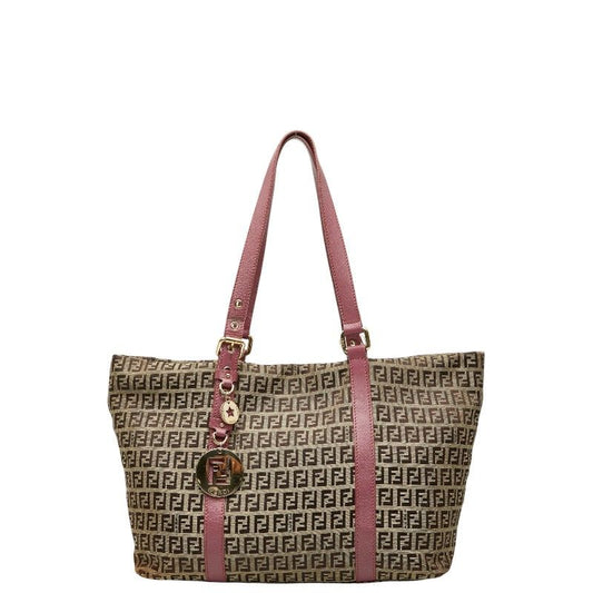 Fendi Zucchino Tote Shoulder Bag Black Canvas Leather