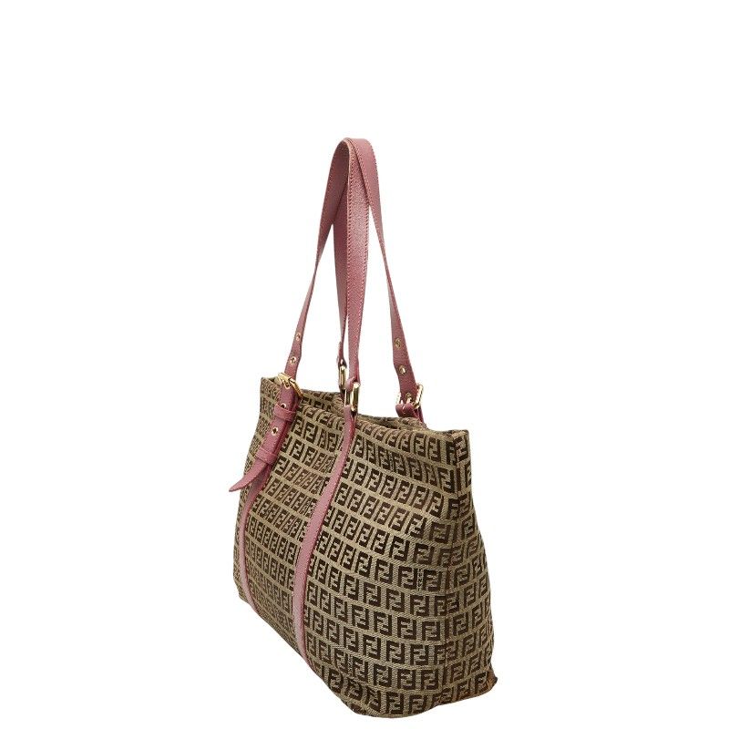 Fendi Zucchino Tote Shoulder Bag Black Canvas Leather — view 2
