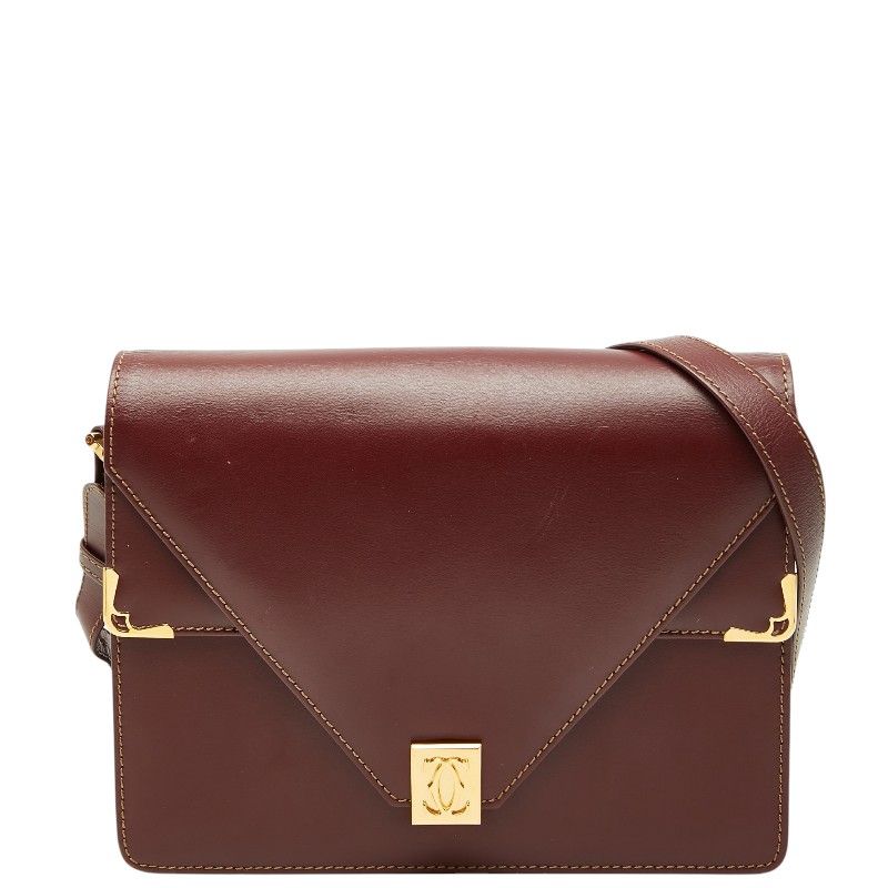 Cartier Must Line Crossbody Flap Shoulder Bag Wine Red Leather