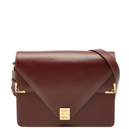 Cartier Must Line Crossbody Flap Shoulder Bag Wine Red Leather