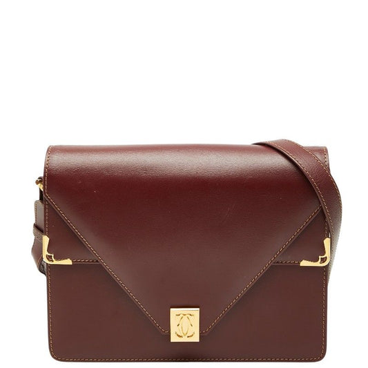 Cartier Must Line Crossbody Flap Shoulder Bag Wine Red Leather