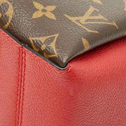 Louis Vuitton Monogram Calf MM Tote Shoulder Bag Brown Cerise Red Leather — view 4