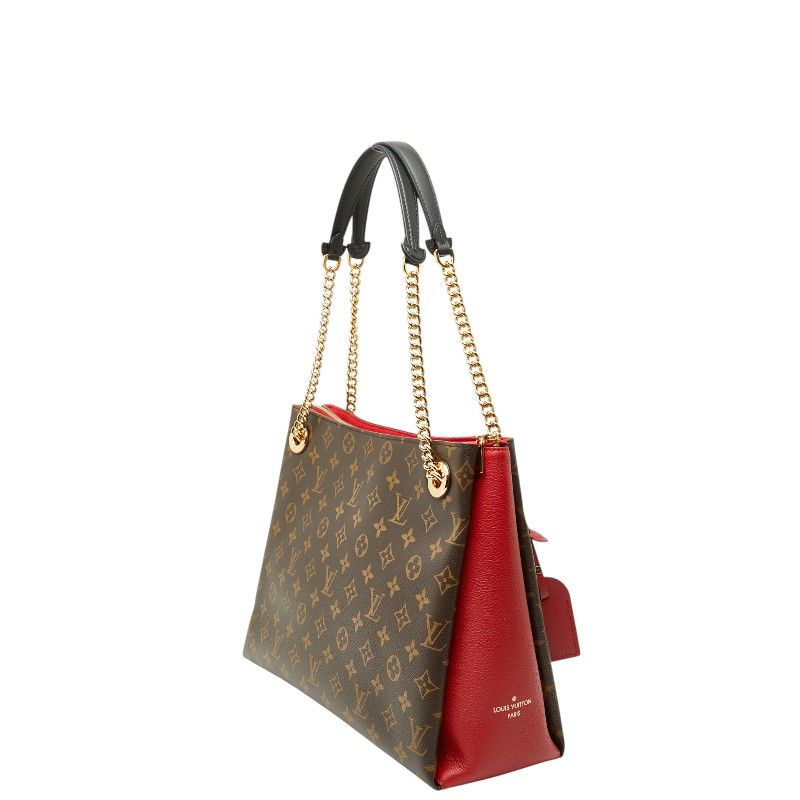 Louis Vuitton Monogram Calf MM Tote Shoulder Bag Brown Cerise Red Leather — view 2