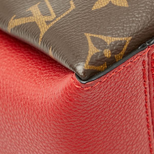 Louis Vuitton Monogram Calf MM Tote Shoulder Bag Brown Cerise Red Leather — view 7