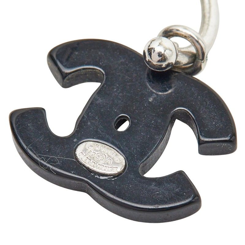 Chanel CC Logo Earrings Silver Black Metal Plastic — view 4