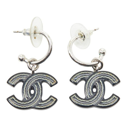 Chanel CC Logo Earrings Silver Black Metal Plastic — view 2