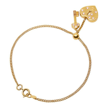 Chanel CC Logo Heart Key Bracelet Gold Plated Line Stone — view 2