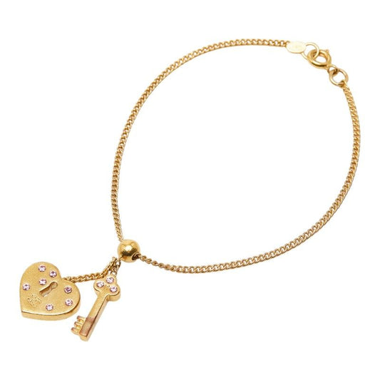 Chanel CC Logo Heart Key Bracelet Gold Plated Line Stone