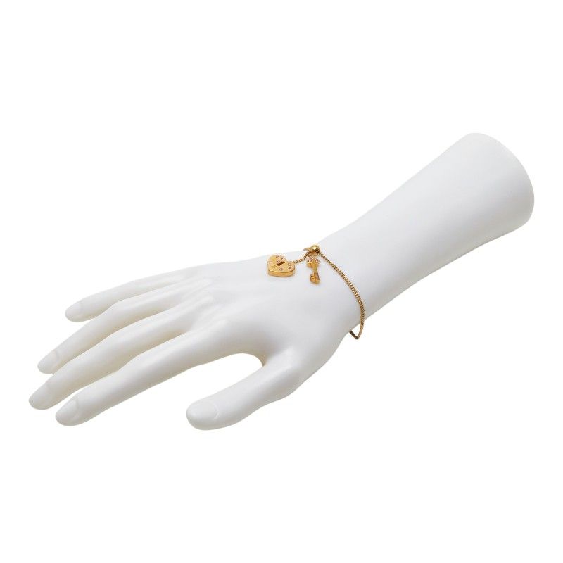 Chanel CC Logo Heart Key Bracelet Gold Plated Line Stone — view 6
