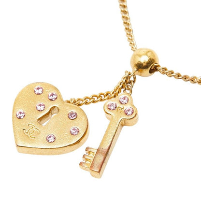 Chanel CC Logo Heart Key Bracelet Gold Plated Line Stone — view 3