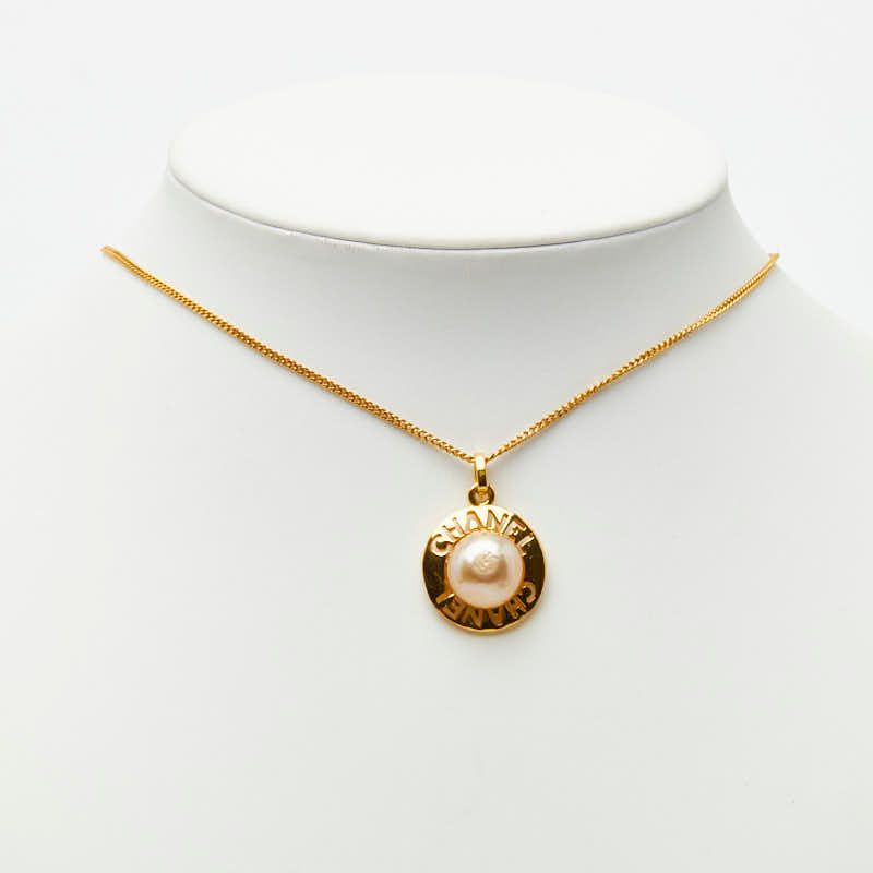 Chanel Logo Necklace Gold Plated Faux Pearl — view 7