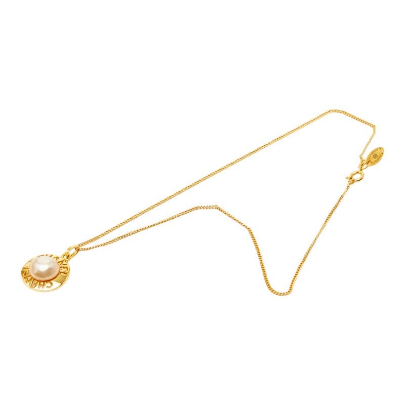 Chanel Logo Necklace Gold Plated Faux Pearl — view 4
