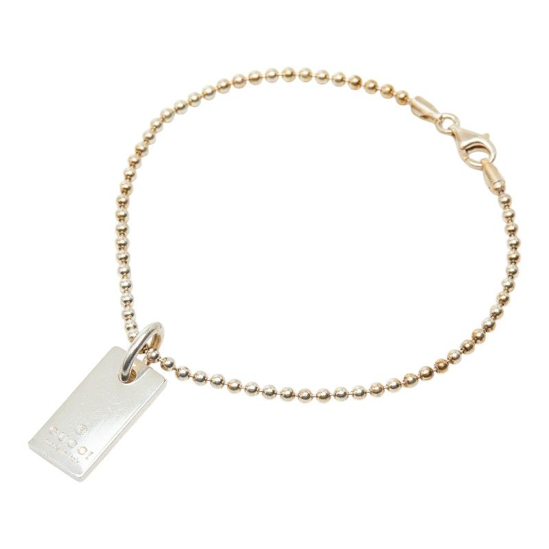 Gucci Logo Plate Bracelet Ball Chain Silver