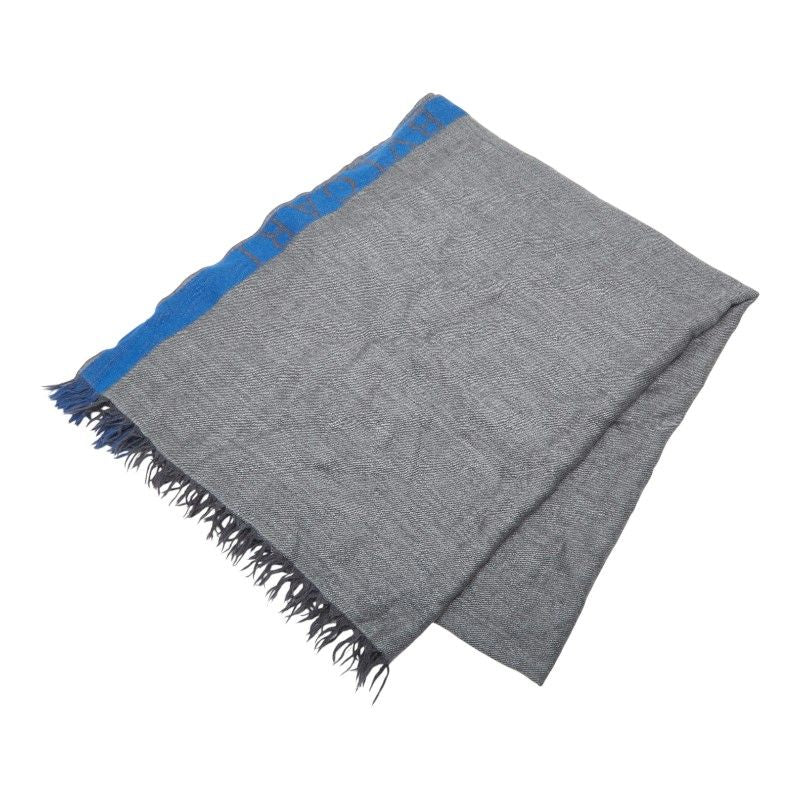 Bvlgari Logo Shawl Gray Blue Wool Cashmere 1- Scarf