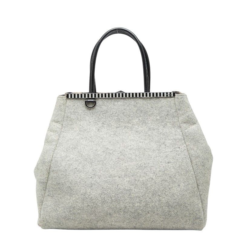 Fendi Toujour Tote Gray Black Wool Leather