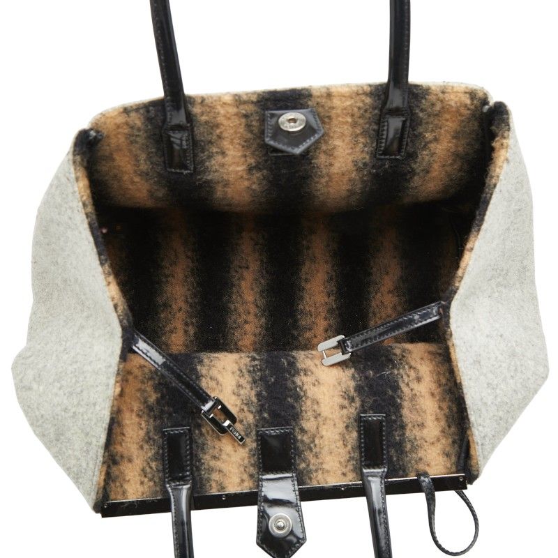Fendi Toujour Tote Gray Black Wool Leather — view 8
