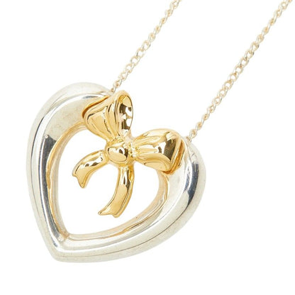 Tiffany & Co Heart Ribbon Necklace Silver 18k Yellow Gold