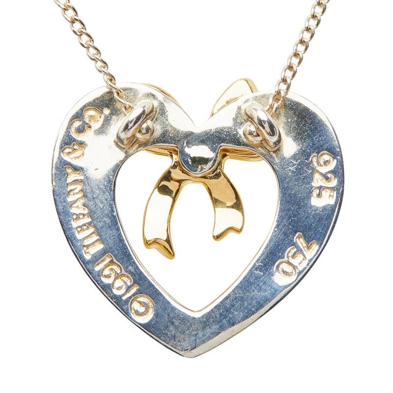 Tiffany & Co Heart Ribbon Necklace Silver 18k Yellow Gold — view 3