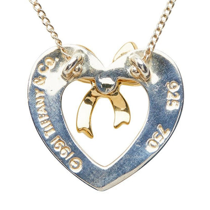 Tiffany & Co Heart Ribbon Necklace Silver 18k Yellow Gold — view 3