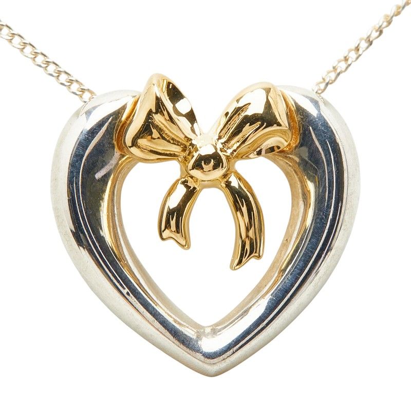 Tiffany & Co Heart Ribbon Necklace Silver 18k Yellow Gold — view 2