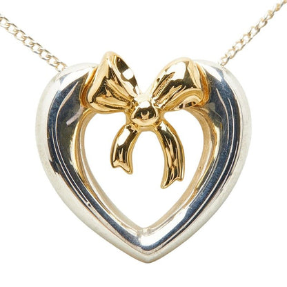Tiffany & Co Heart Ribbon Necklace Silver 18k Yellow Gold — view 2