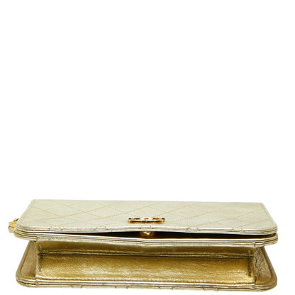 Chanel CC Logo Mini Quilted Chain Shoulder Bag Gold Leather — view 3