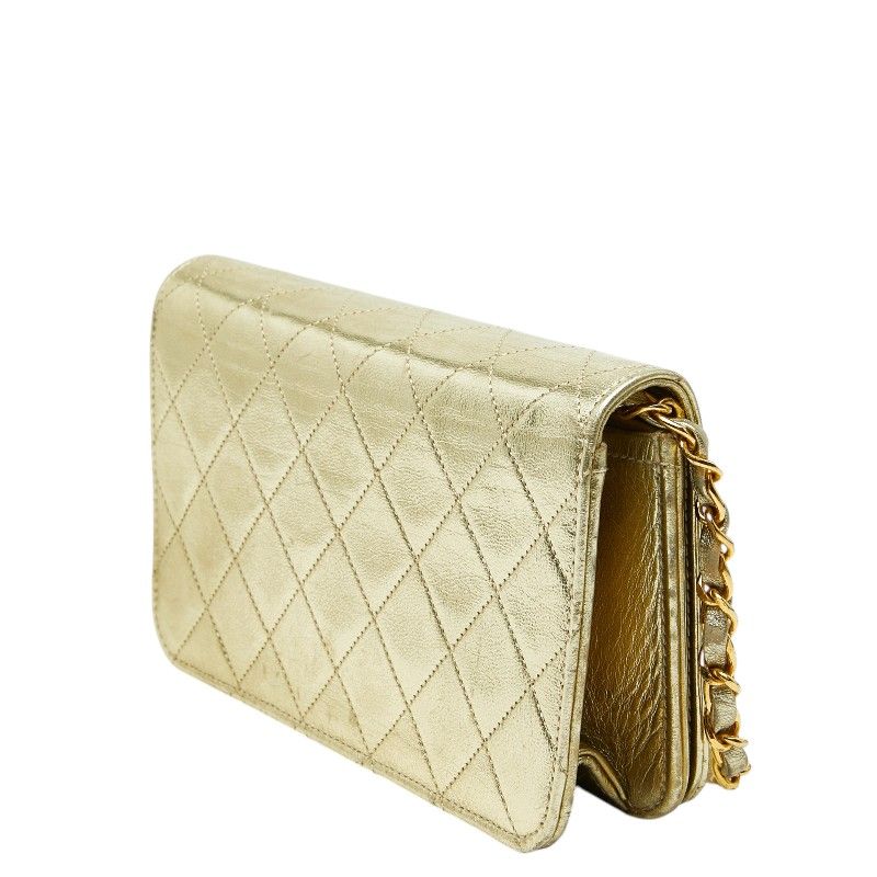 Chanel CC Logo Mini Quilted Chain Shoulder Bag Gold Leather — view 2