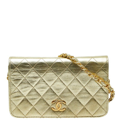 Chanel CC Logo Mini Quilted Chain Shoulder Bag Gold Leather