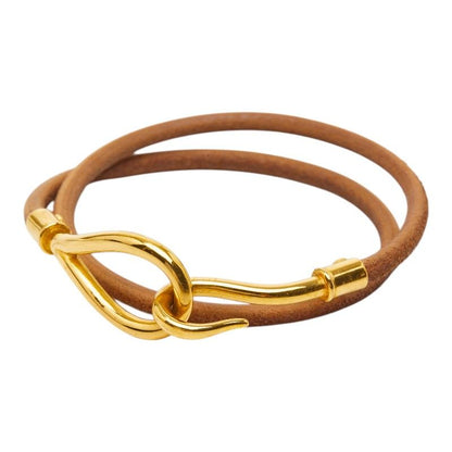 Hermes Jumbo 2 Bracelet Choker Brown Gold Plated Leather 1-