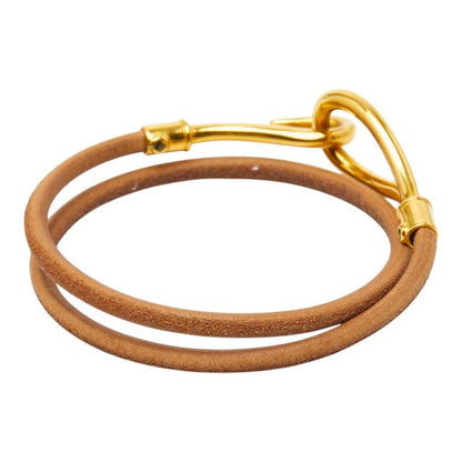 Hermes Jumbo 2 Bracelet Choker Brown Gold Plated Leather 1- — view 2