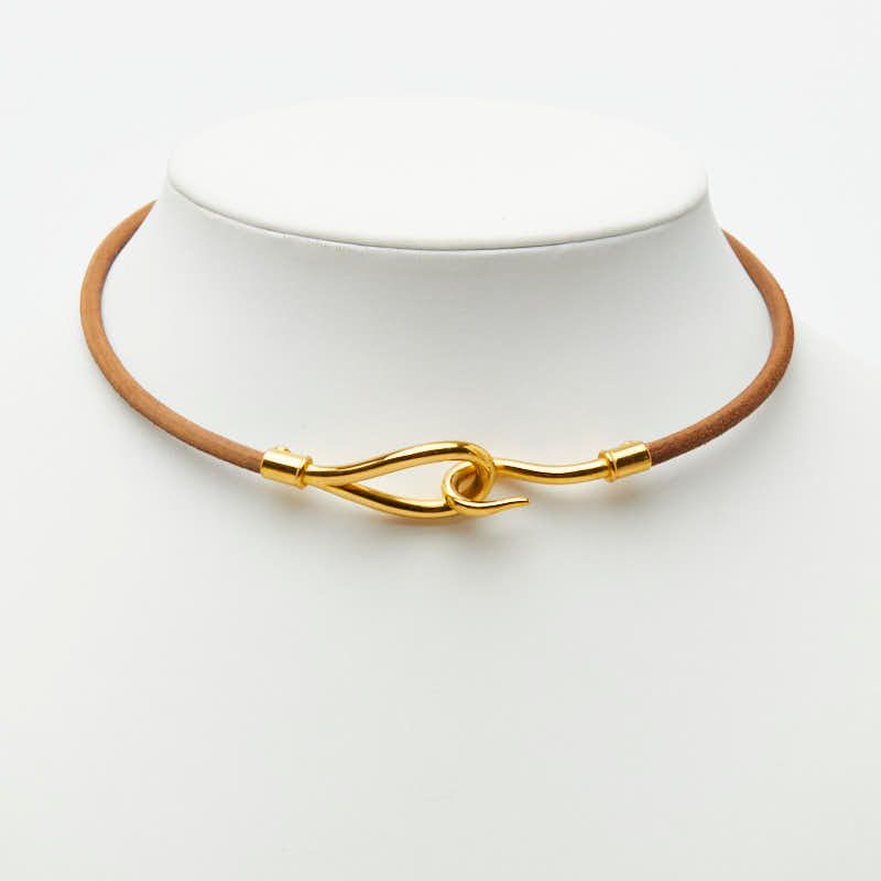 Hermes Jumbo 2 Bracelet Choker Brown Gold Plated Leather 1- — view 5