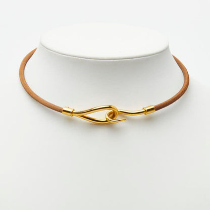 Hermes Jumbo 2 Bracelet Choker Brown Gold Plated Leather 1- — view 5